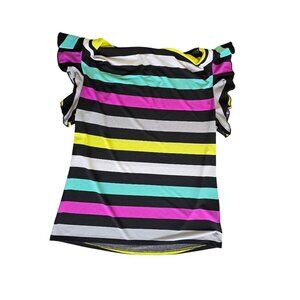 Colorful Striped Ruffled Short Sleeve Womens Top By Worthington - S